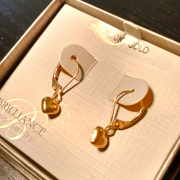10k Solid Yellow Gold Heart Hoop Earrings - Picture 2 of 5